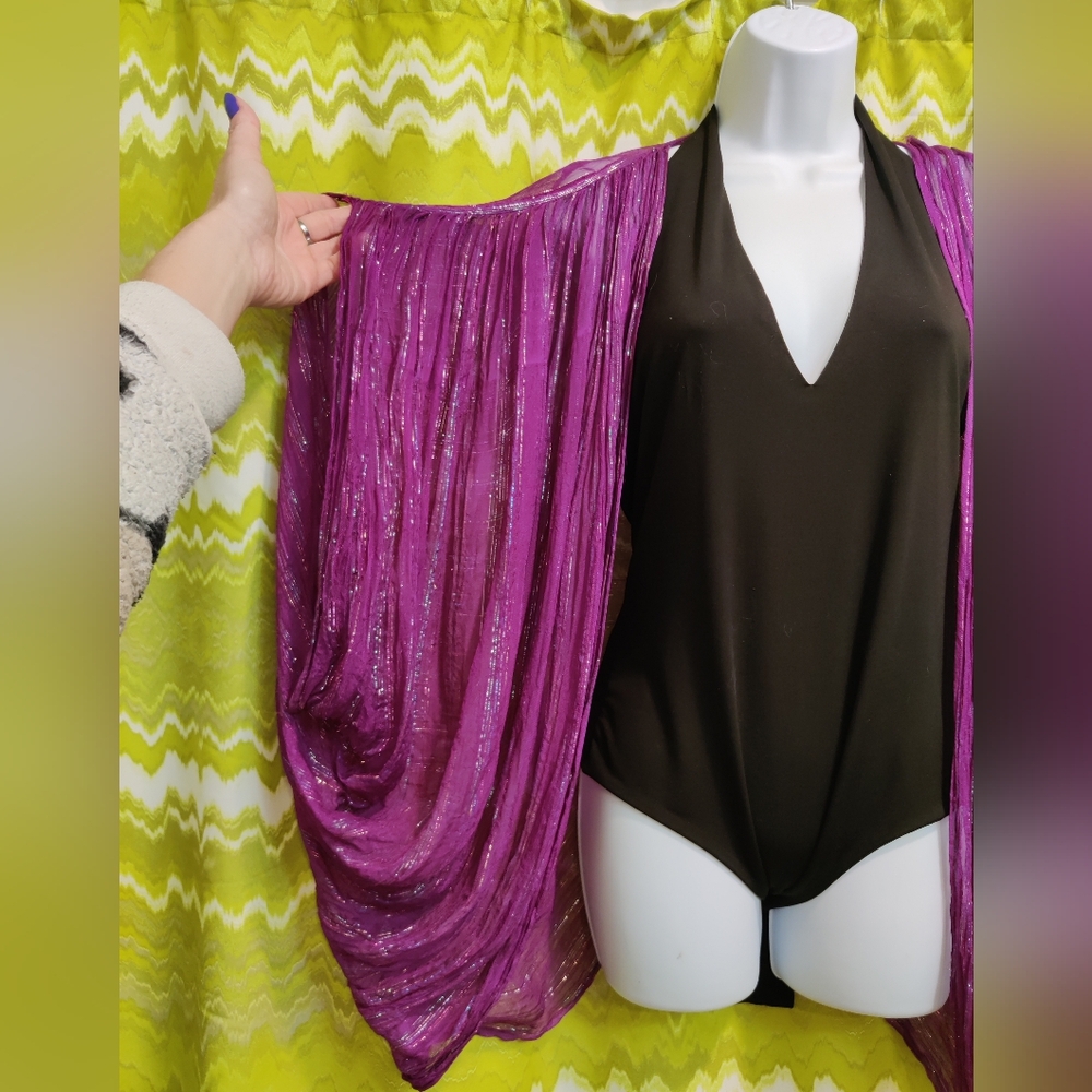 Sheer Vintage Plum Batwing Style Cover-up With Shimmer - Picture 3 of 6